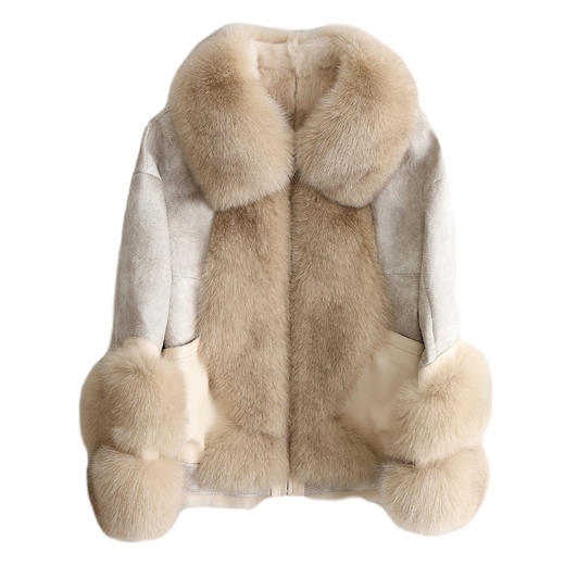 YFN-F2032冬季麂皮绒外套女韩版兔毛内胆皮草翻领狐狸毛领拼接皮草 商品图4