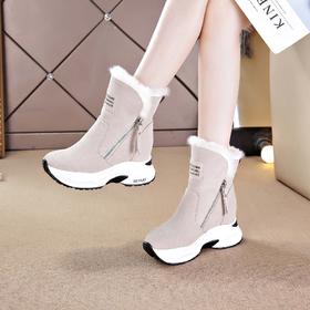 QX-8289双拉链真皮雪地靴子女2020冬季新款加绒马丁靴厚底防滑毛毛短靴