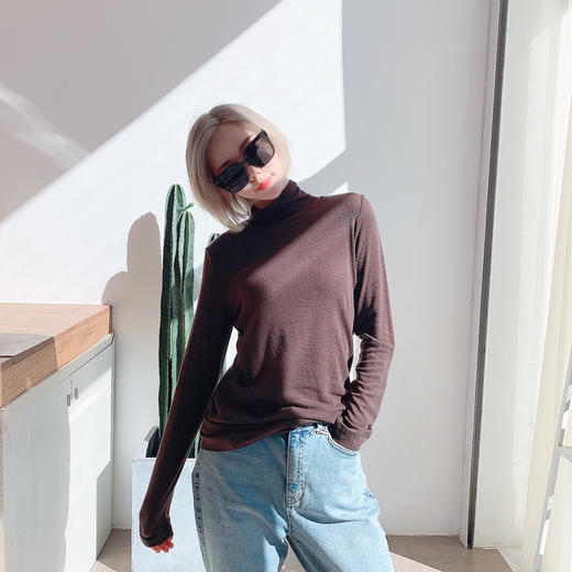 纯色堆堆领打底衫2020秋冬韩版百搭修身显瘦 商品图3