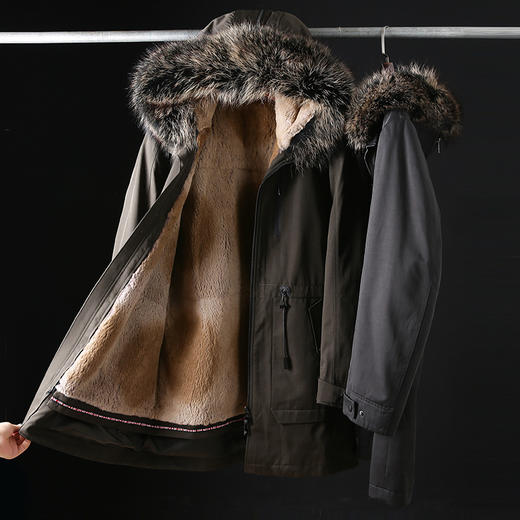 牛货 可脱内胆 冬季貉子毛领派克服棉衣皮草 M1735 商品图0