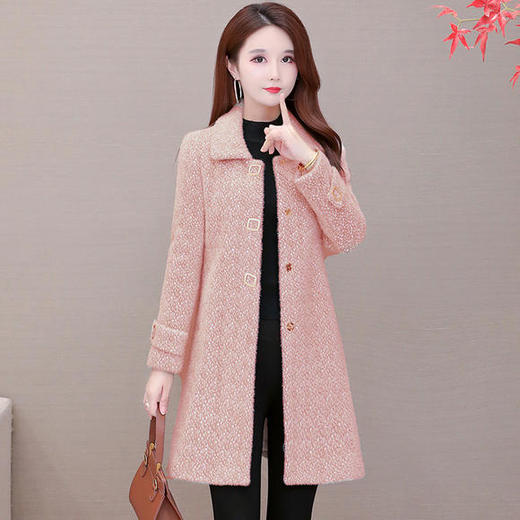 QYM-TYH-7065新款时尚优雅气质加厚中长款仿水貂绒毛呢大衣外套 商品图0