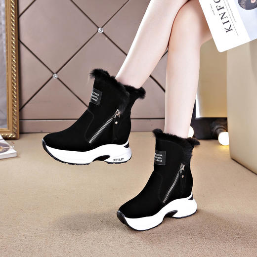 QX-8289双拉链真皮雪地靴子女2020冬季新款加绒马丁靴厚底防滑毛毛短靴 商品图2