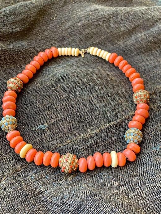 藏传红白琉璃扁豆珠配藏银珠项链， 顺丰包邮 商品图5