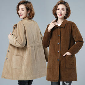 WZNH-HYK3056新款冬季加厚百搭中长款灯芯绒棉衣外套