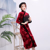上海旗袍厂BJ-20105秋冬新款韩国绒长款妈妈装旗袍 复古日常改良旗袍连衣裙 商品缩略图2