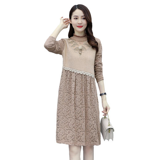 WZNH-AZRN837冬季新款仿貂绒拼蕾丝花边领烫钻加绒打底衫连衣裙 商品图4
