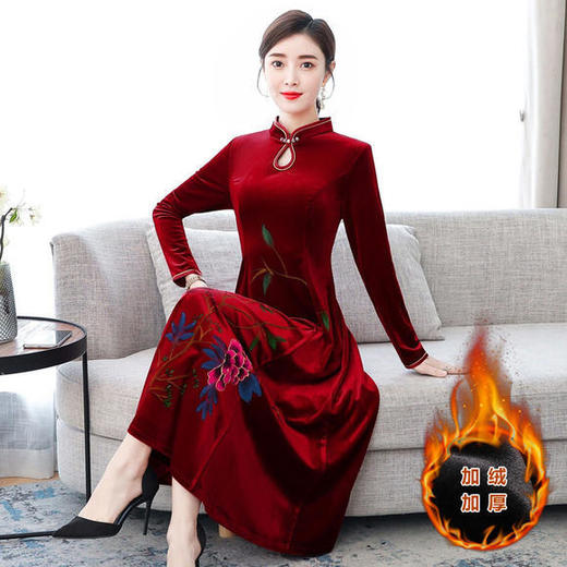 AHM-myf8961改良旗袍加绒加厚金丝绒复古连衣裙 商品图2