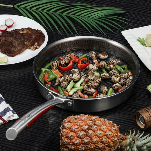 康巴赫蜂窝不粘煎锅平底锅26CM  316L不锈钢全花纹煎锅 少油烟 煎蛋煎饼煎牛排 赠锅铲 商品图2