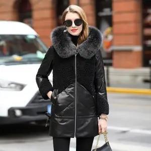 JXG-海宁真皮羽绒服女绵羊皮狐狸毛领真皮皮衣皮毛一体 商品图1