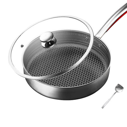 康巴赫蜂窝不粘煎锅平底锅26CM  316L不锈钢全花纹煎锅 少油烟 煎蛋煎饼煎牛排 赠锅铲 商品图1