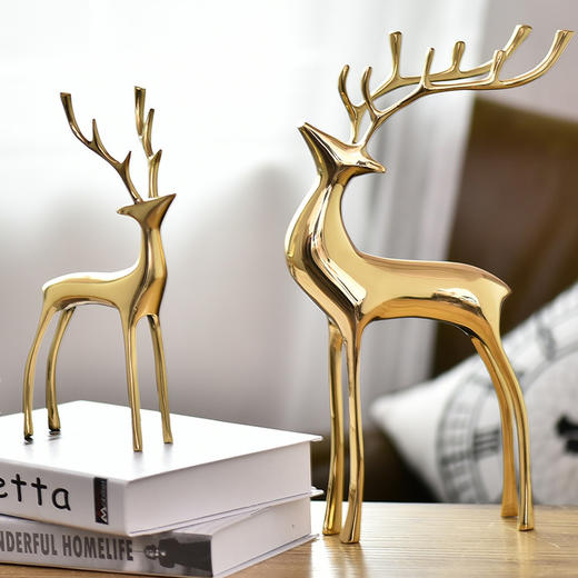 轻奢铜对鹿 轻奢摆件客厅书房办公室中式全铜家居装饰品乔迁开业礼品 精美 铜艺 摆件 商品图1