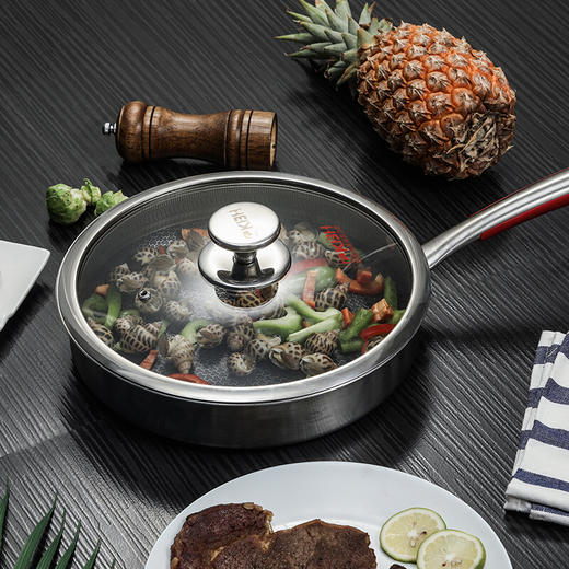 康巴赫蜂窝不粘煎锅平底锅26CM  316L不锈钢全花纹煎锅 少油烟 煎蛋煎饼煎牛排 赠锅铲 商品图3