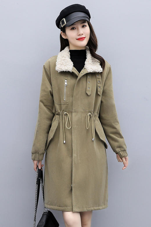 WZNH-MUBO7510冬季新款简约时尚腰部抽绳舒适优雅中长款加绒保暖派克服 商品图5