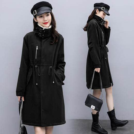 WZNH-MUBO7510冬季新款简约时尚腰部抽绳舒适优雅中长款加绒保暖派克服 商品图3