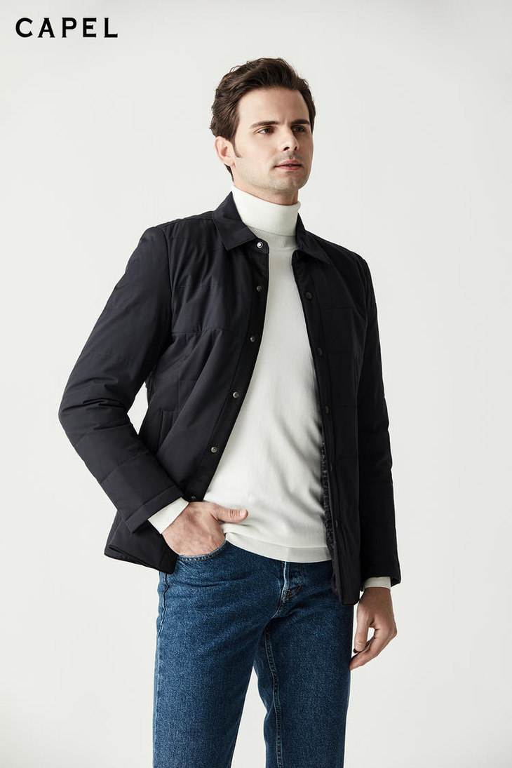 capel卡博尔男装 时尚翻领兔毛尼克服kz2821