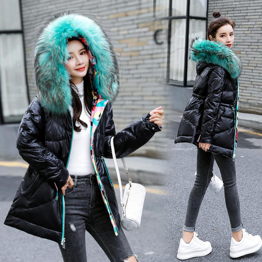 WZNH-BBL3612冬季新款时尚宽松舒适两面穿大毛领连帽羽绒棉棉衣 商品图1