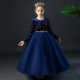 YZF-X0018儿童长款礼服裙加绒长袖公主裙长裙女童钢琴表演出服