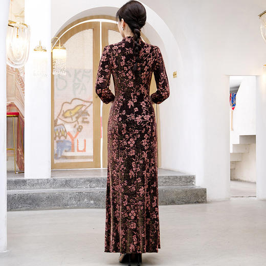 上海旗袍厂BJ-265长款旗袍秋冬新款亮丝妈妈装旗袍气质淑女复古时尚立领改良旗袍 商品图3