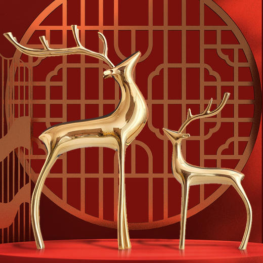 轻奢铜对鹿 轻奢摆件客厅书房办公室中式全铜家居装饰品乔迁开业礼品 精美 铜艺 摆件 商品图4