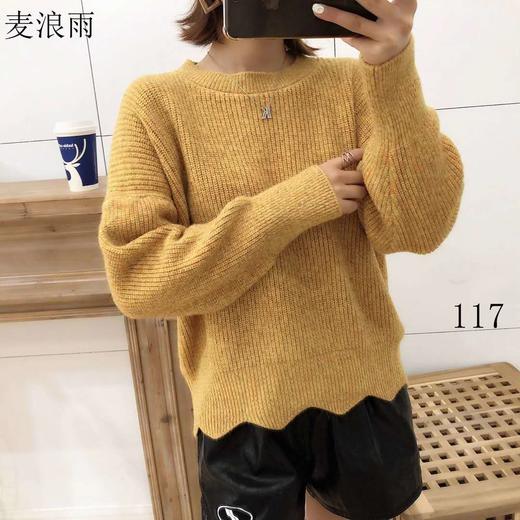 麦浪雨117款。圆领设计秋冬韩版套头花边宽松厚长袖针织衫 商品图0