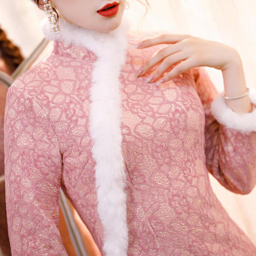 时尚改良，加厚兔毛领长袖旗袍XL-2343 商品图2