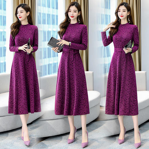 WZNH-ZYQL68时尚潮流舒适简约个性拼色中长款长袖连衣裙 商品图4