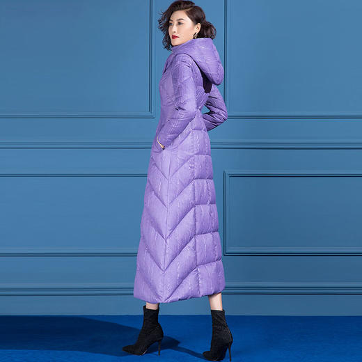 SSGS-S746紫色中长款收腰显瘦白鸭绒连帽冬季外套羽绒服 商品图2