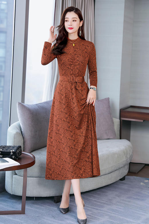 WZNH-ZYQL68时尚潮流舒适简约个性拼色中长款长袖连衣裙 商品图5