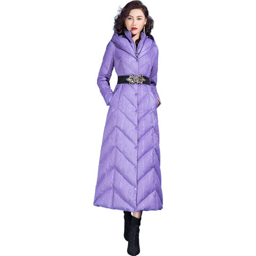 SSGS-S746紫色中长款收腰显瘦白鸭绒连帽冬季外套羽绒服 商品图3