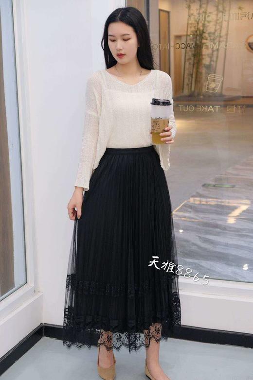 天雅花边裙，中长款亮晶网纱百褶半裙 商品图0