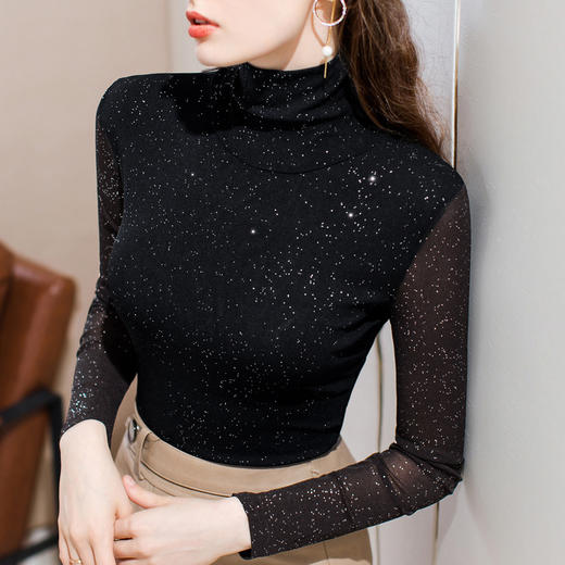 DY-AL30923高领打底衫女2020秋冬内搭加绒基本款长袖t恤弹力紧身网纱上衣 商品图2