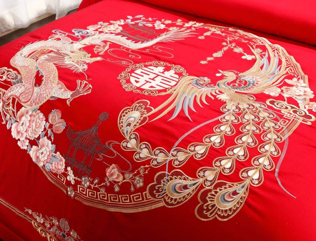 中山路红豆家纺红豆红六件套龙凤和鸣