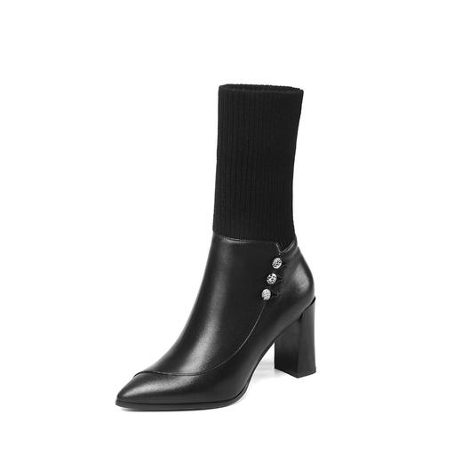 OLD-D185-1冬季新款毛线口短靴女尖头加绒高跟中筒靴子 商品图4