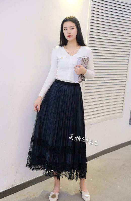 天雅花边裙，中长款亮晶网纱百褶半裙 商品图1