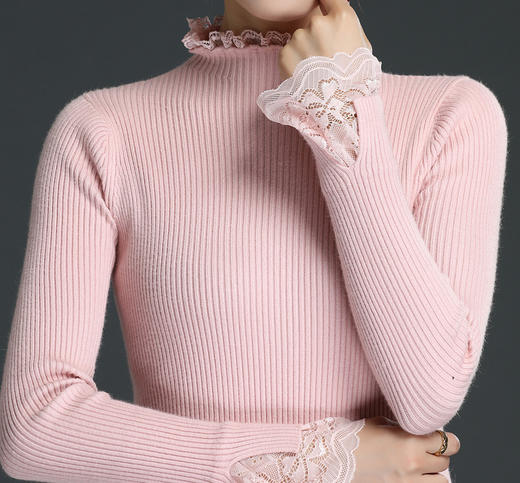 MQQ-2258半高领洋气蕾丝韩版时尚内搭修身针织毛衣 商品图1