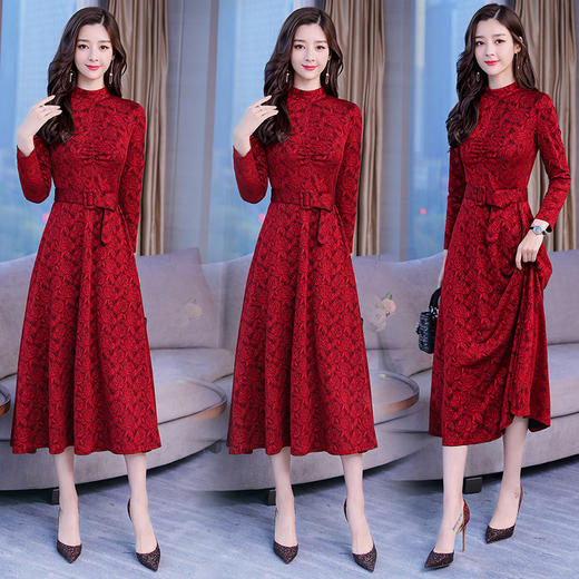 WZNH-ZYQL68时尚潮流舒适简约个性拼色中长款长袖连衣裙 商品图0