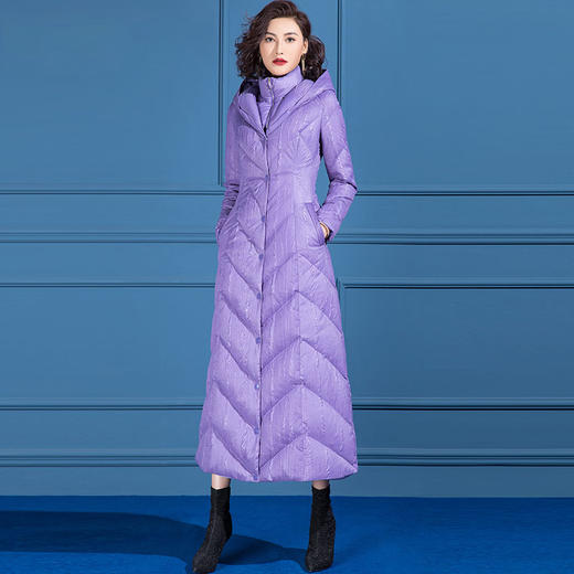 SSGS-S746紫色中长款收腰显瘦白鸭绒连帽冬季外套羽绒服 商品图1