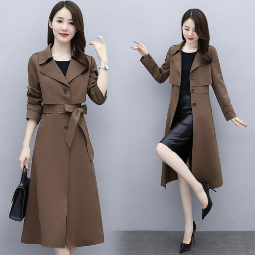 WZNH-MZYG2159秋季V领显瘦气质修身简约大气时尚潮流优雅风衣 商品图0