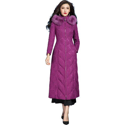 SSGS-YL242女中长款时尚收腰显瘦狐狸毛领加厚白鸭绒羽绒服 商品图2