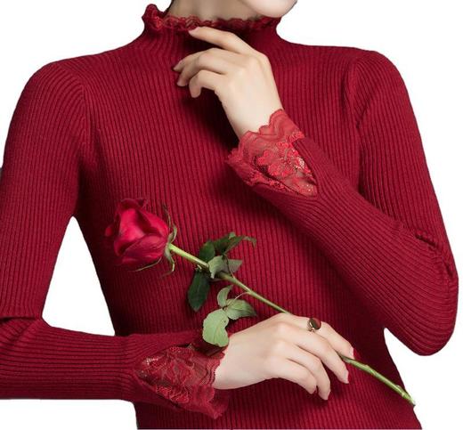 MQQ-2258半高领洋气蕾丝韩版时尚内搭修身针织毛衣 商品图4