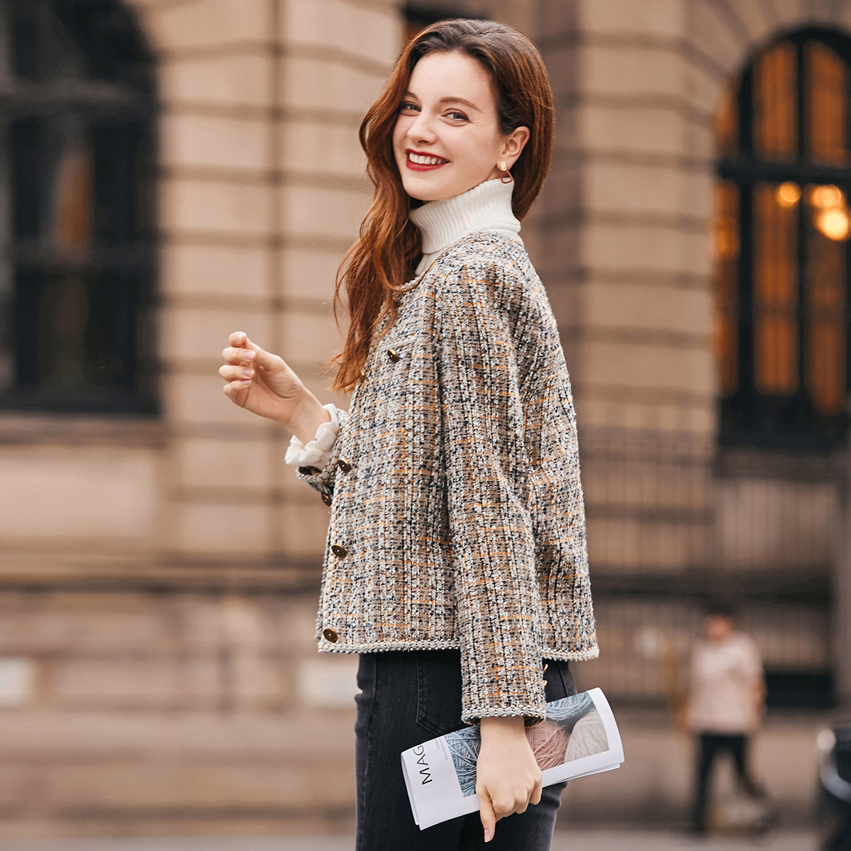 sr冬季新品时尚气质短款小个子小香风保暖外套