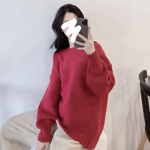 冬季新品 【新年主题色】 兔毛马海毛混纺女士外穿套头拉绒V领毛衣DF 商品图1