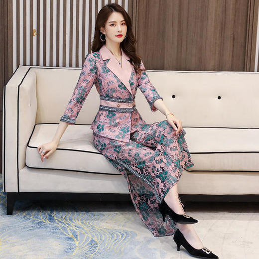 WZNH-MJYY8073阔腿裤套装2020新款秋季印花长袖轻熟风时尚休闲两件套 商品图3