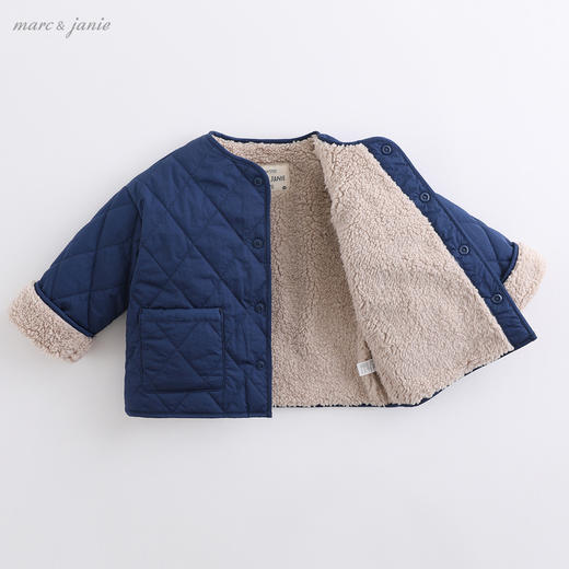 马克珍妮2020新款宝宝冬装 男童菱格加绒棉衣 儿童棉服外套202038 商品图2