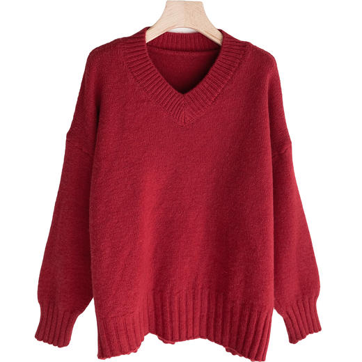 冬季新品 【新年主题色】 兔毛马海毛混纺女士外穿套头拉绒V领毛衣DF 商品图4