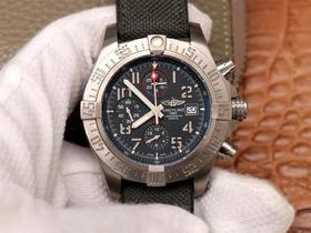 V9百年灵航复仇者战机E1338310，直径45*厚16.5mm，表带22*20mm，搭载上海7750计时机械自动机芯。男士腕表，自动机械机芯，尼龙表带，透底