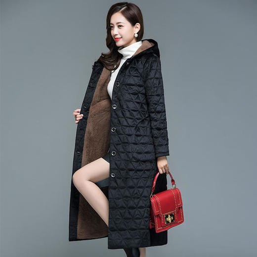 妃子笑1808冬季简约加绒加厚连帽棉袄 商品图2