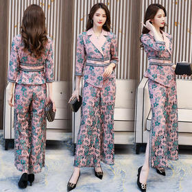 WZNH-MJYY8073阔腿裤套装2020新款秋季印花长袖轻熟风时尚休闲两件套