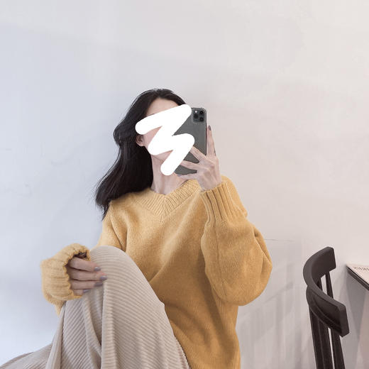 冬季新品 【新年主题色】 兔毛马海毛混纺女士外穿套头拉绒V领毛衣DF 商品图6