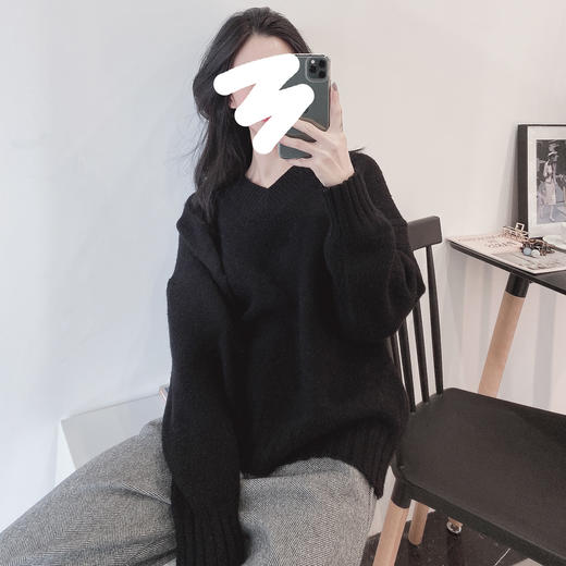 冬季新品 【新年主题色】 兔毛马海毛混纺女士外穿套头拉绒V领毛衣DF 商品图5